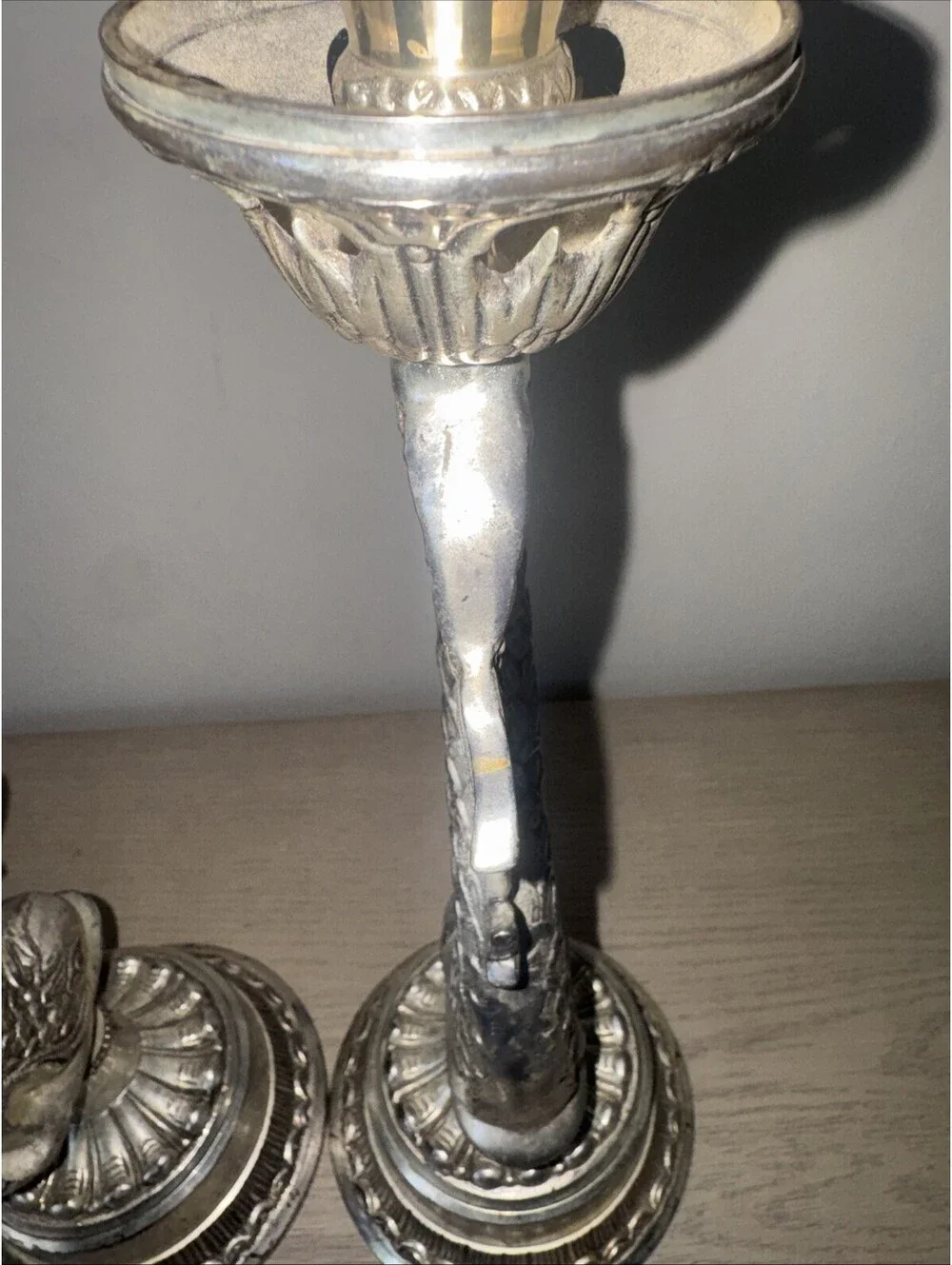 Hollywood Regency Style Silver Plated Dolphin Koi Fish Tall Candle Holders 16 in